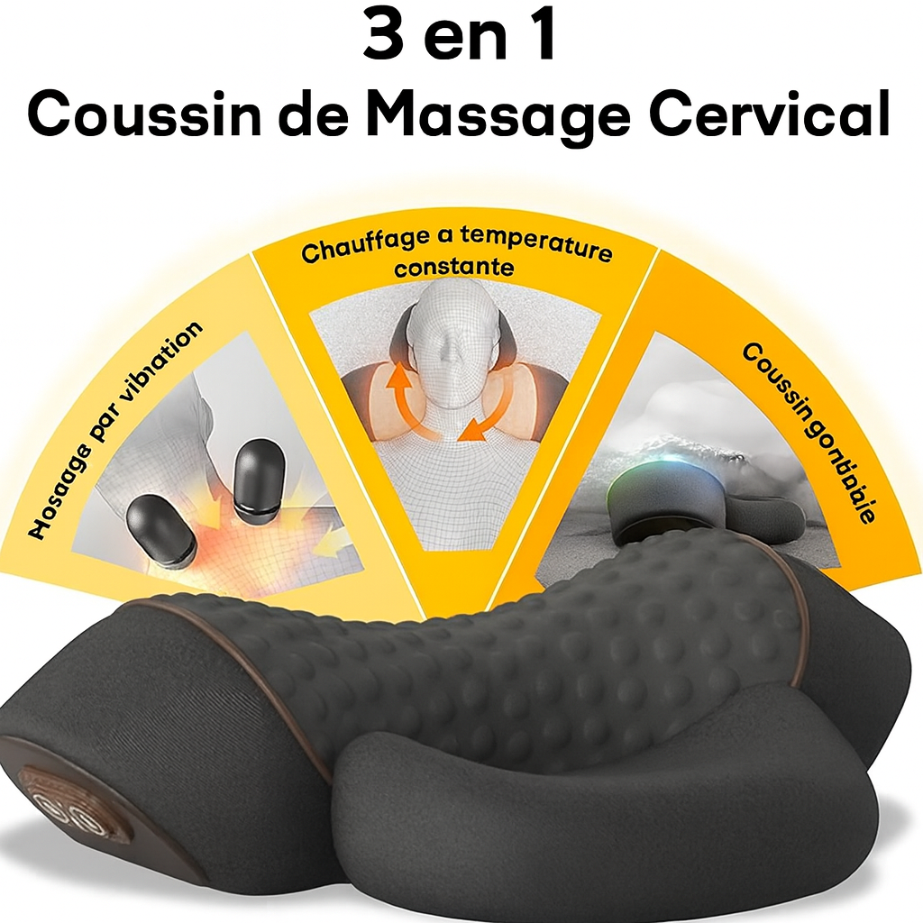Kōra™ Oreiller de Massage Cervical 3-en-1 Chauffant et Vibrant