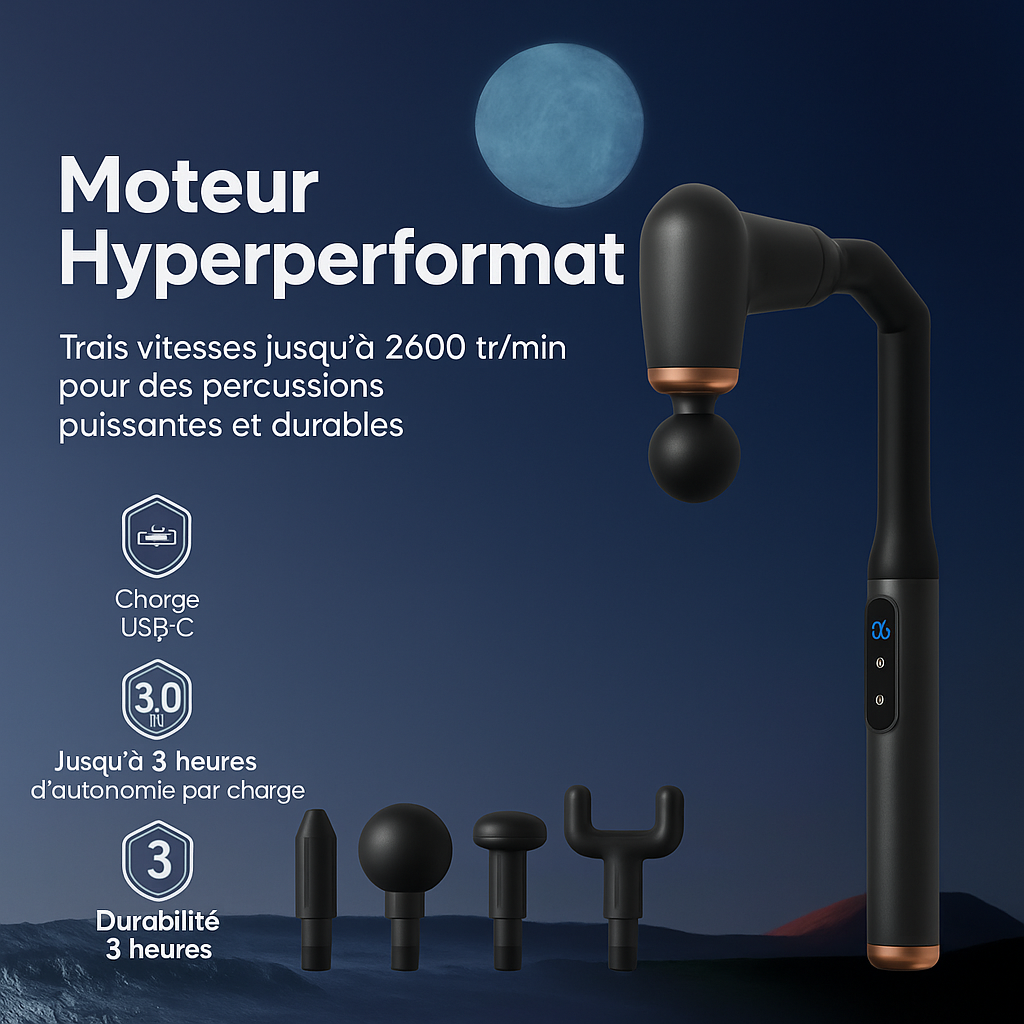 Kōra™ Pistolet de Massage Intelligent à Poignée Longue