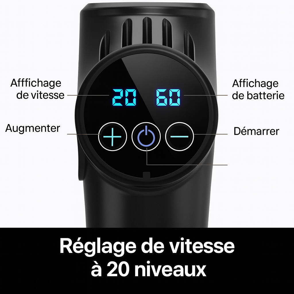 Pistolet de massage Professionnel Kōra™ – 30 vitesses & 6 embouts pro